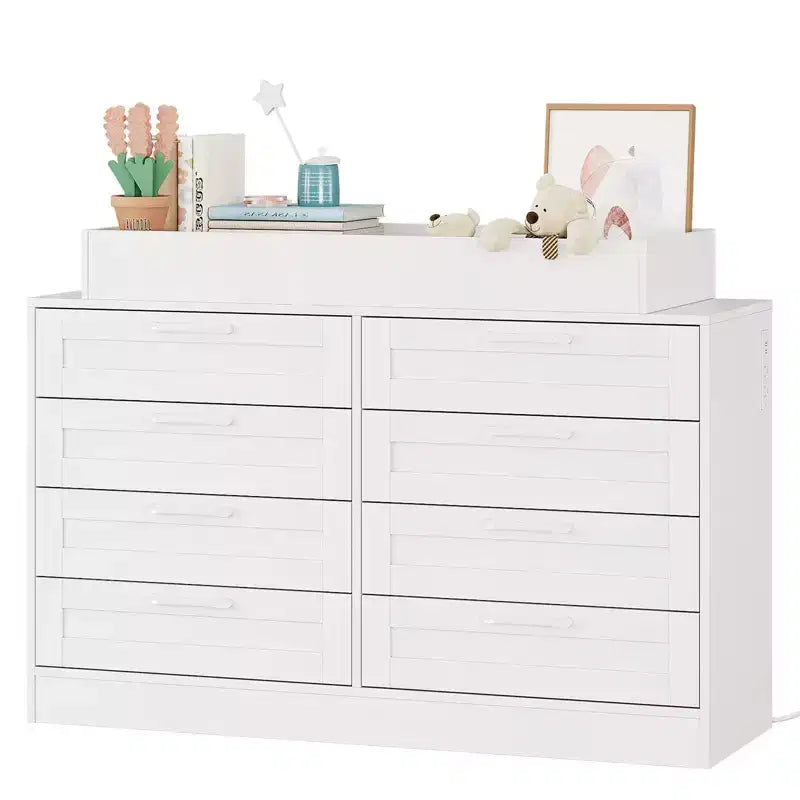 Commode à langer blanche avec 8 tiroirs en bois, commode de chambre de bébé classique, station à langer multifonctionnelle, commode pour chambre à coucher (sans matelas)