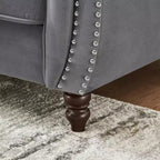 Canapé Chesterfield 3 places de style Mid-Century avec garniture cloutée, accoudoirs roulés et cadre en bois, canapé en velours pour salon, lounge - Panipeachy
