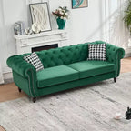 Canapé Chesterfield 3 places de style Mid-Century avec garniture cloutée, accoudoirs roulés et cadre en bois, canapé en velours pour salon, lounge - Panipeachy