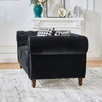 Canapé Chesterfield 3 places de style Mid-Century avec garniture cloutée, accoudoirs roulés et cadre en bois, canapé en velours pour salon, lounge - Panipeachy