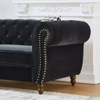 Canapé Chesterfield 3 places de style Mid-Century avec garniture cloutée, accoudoirs roulés et cadre en bois, canapé en velours pour salon, lounge - Panipeachy