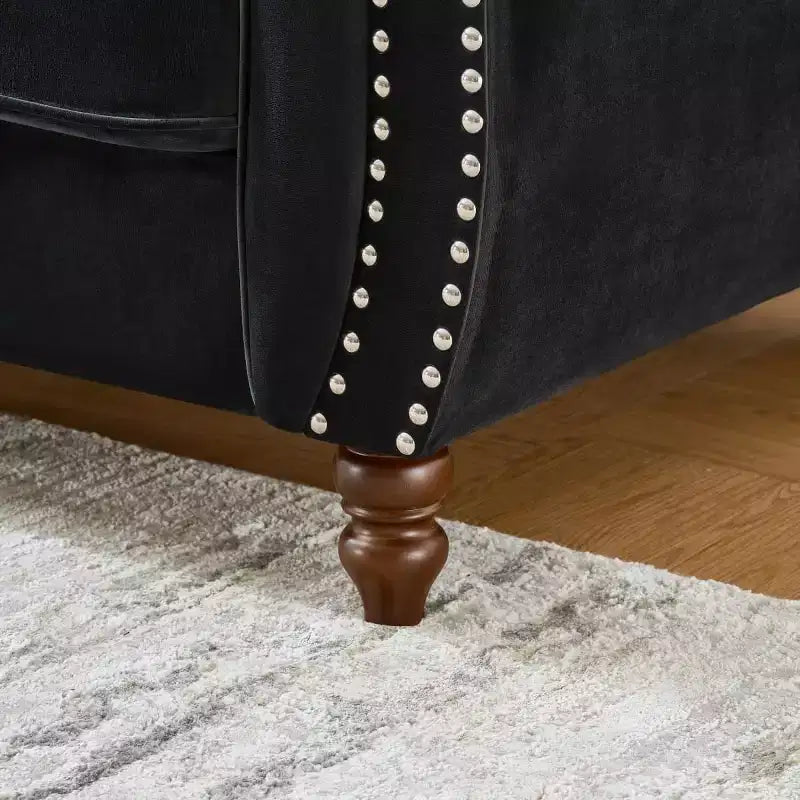 Canapé Chesterfield 3 places de style Mid-Century avec garniture cloutée, accoudoirs roulés et cadre en bois, canapé en velours pour salon, lounge - Panipeachy