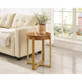 EHMKNP 16 Rustic Farmhouse Round Wood End Table with Metal Leg