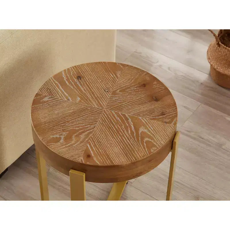 EHMKNP 16 Table d'appoint ronde rustique en bois de style ferme avec pieds en métal