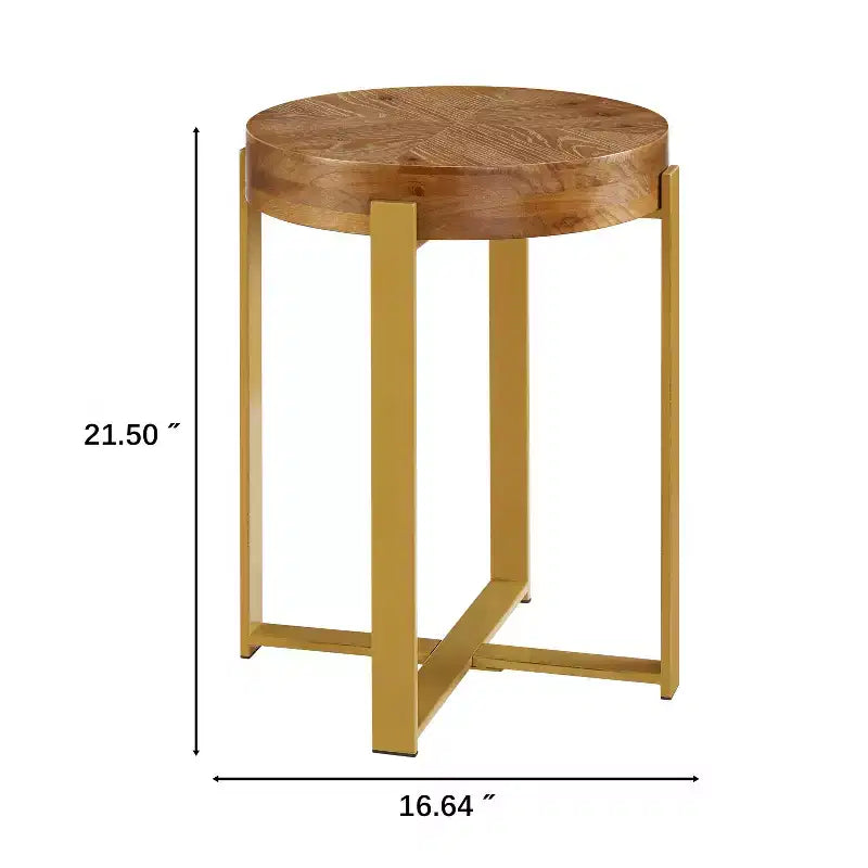 EHMKNP 16 Table d'appoint ronde rustique en bois de style ferme avec pieds en métal