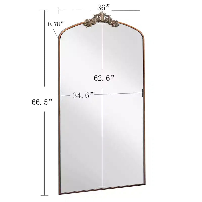 TUYOHW Grand Miroir Mural Vintage sur Pied avec Arche Ornée pour Chambre à Coucher, Dressing, Beige
