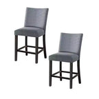 HomeRoots Set of Two 25 Gray and Espresso Fabric and Solid Wood Counter Height Bar Chairs