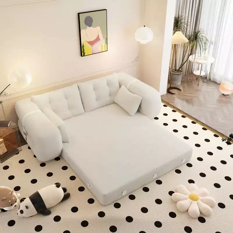 Canapé convertible multifonctionnel MAYEERTY 78,7", 3-en-1, en tissu teddy, garni de mousse, beige