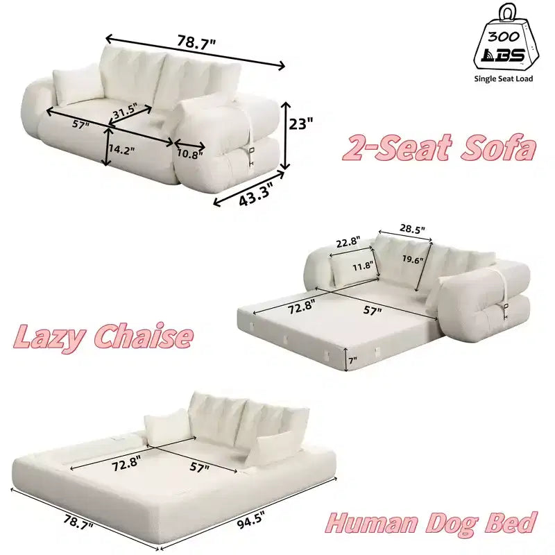 Canapé convertible multifonctionnel MAYEERTY 78,7", 3-en-1, en tissu teddy, garni de mousse, beige