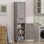 Tall Bathroom Cabinet with Adjustable Shelves & 1 Drawer, Storage Cabinet with 2 Doors, Narrow Tall Cabinet, Floor Cabinet for Bathroom, Grey
