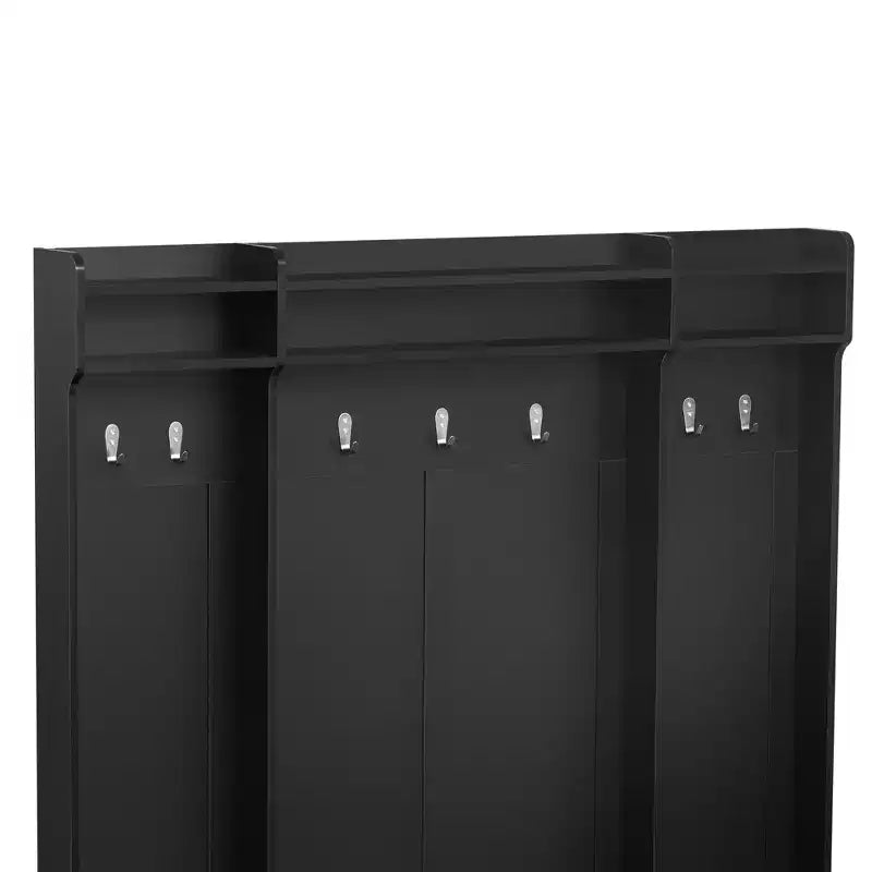 Meuble d'entrée avec banc et porte-manteau, doté de 7 patères, de 2 grands tiroirs et d'étagères réglables, idéal pour les couloirs et les salons