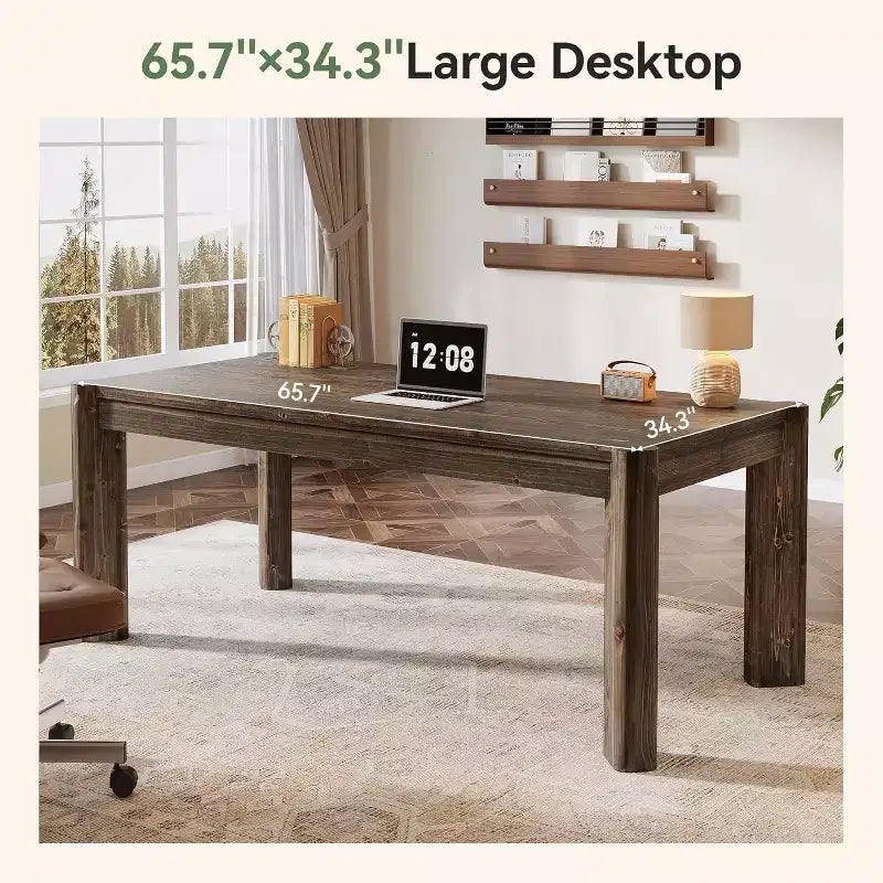 Bureau de direction en bois massif Lantine 63, grand bureau d'ordinateur de style ferme, table d'écriture simple pour le bureau à domicile