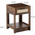 Table de chevet noire en rotin avec tiroir 40 cm, table d'appoint moderne pour chambre et salon
