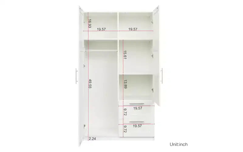 Armoire de chambre à coucher de 180 cm, armoire de rangement autoportante à 2 portes, armoire moderne à 3 étagères, blanche