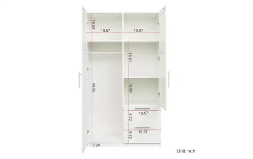 Armoire de chambre à coucher de 180 cm, armoire de rangement autoportante à 2 portes, armoire moderne à 3 étagères, blanche
