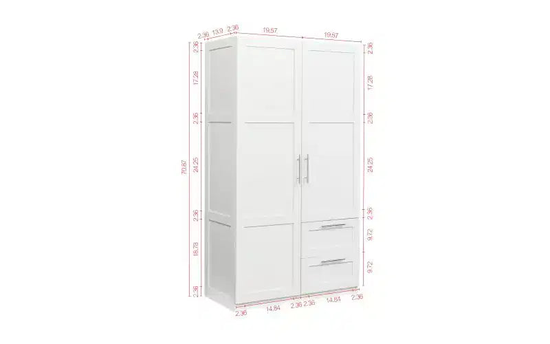 Armoire de chambre à coucher de 180 cm, armoire de rangement autoportante à 2 portes, armoire moderne à 3 étagères, blanche