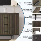 Commode à 6 tiroirs pour chambre à coucher, commode en bois de 47 po de large avec plateau en faux marbre, commode cannelée pour TV, organiseur de rangement pour vêtements de chambre à coucher