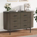 Commode à 6 tiroirs pour chambre à coucher, commode en bois de 47 po de large avec plateau en faux marbre, commode cannelée pour TV, organiseur de rangement pour vêtements de chambre à coucher