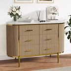 6 Drawer Dresser for Bedroom, 47W Wood Chest of Drawers with Faux Marble Top, Fluted Dresser TV Stand, Clothes Storage Organizer for Bedroom