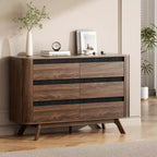 Commode 6 tiroirs à volet roulant, Commode au design profilé incurvé, Organiseur de tiroirs en bois pour Chambre, Salon, Couloir, Entrée