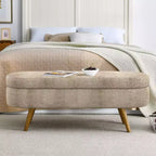 TUYOHW 43 Banc de Rangement Polyvalent Bout de Lit, Banc d'Entrée en Lin Doux, Pouf de Lit Élégant avec Pieds en Bois d'Hévéa, Capacité de 113 kg