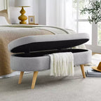 TUYOHW 43 Banc de Rangement Polyvalent Bout de Lit, Banc d'Entrée en Lin Doux, Pouf de Lit Élégant avec Pieds en Bois d'Hévéa, Capacité de 113 kg