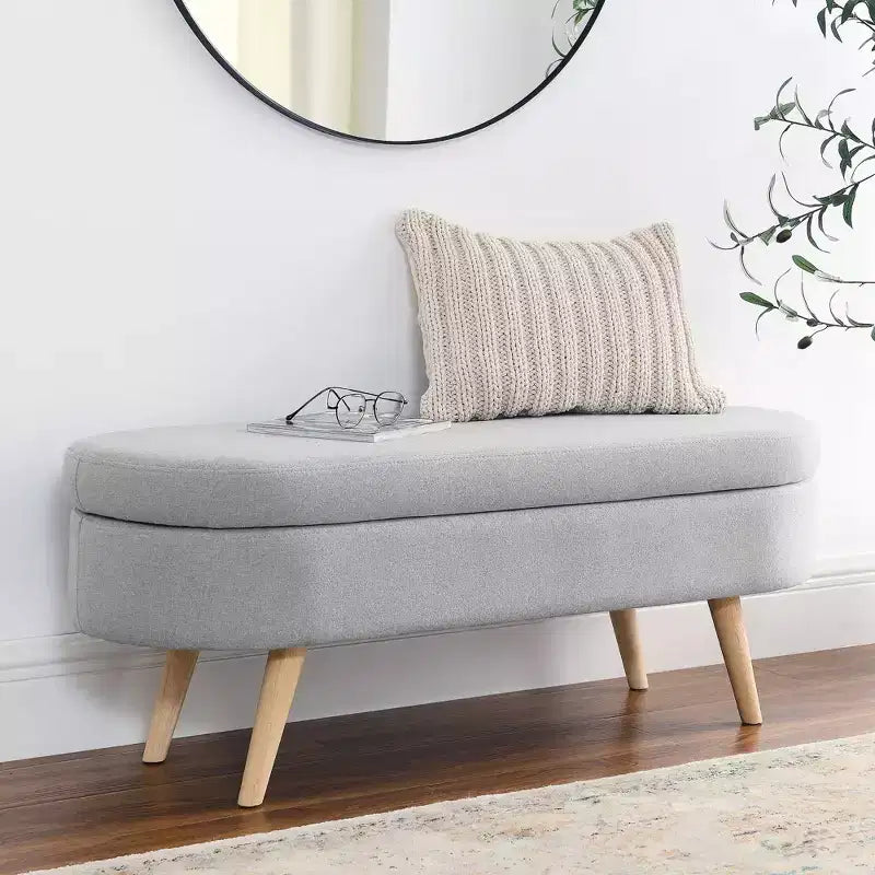 TUYOHW 43 Banc de Rangement Polyvalent Bout de Lit, Banc d'Entrée en Lin Doux, Pouf de Lit Élégant avec Pieds en Bois d'Hévéa, Capacité de 113 kg