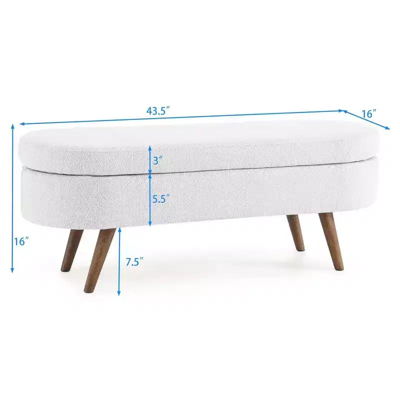 TUYOHW 43 Banc de Rangement Polyvalent Bout de Lit, Banc d'Entrée en Lin Doux, Pouf de Lit Élégant avec Pieds en Bois d'Hévéa, Capacité de 113 kg