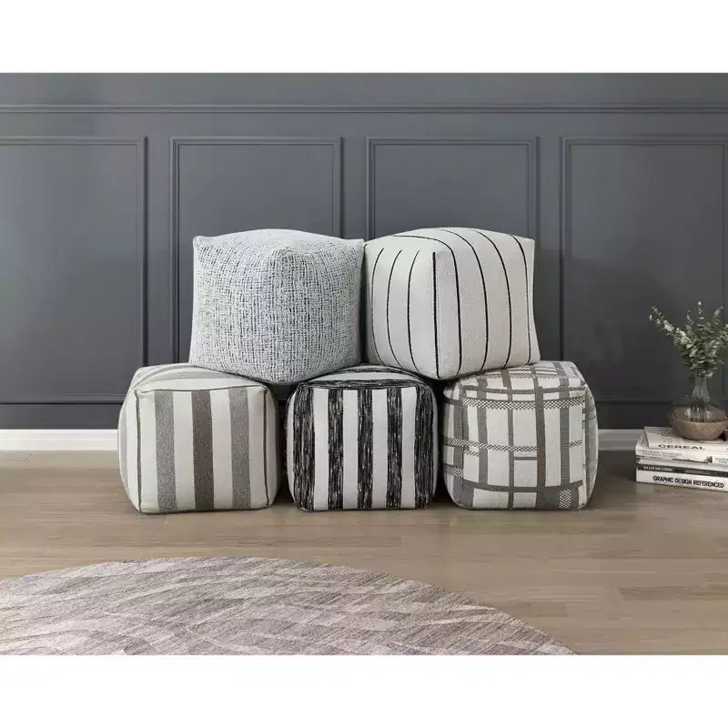 TUYOHW Pouf carré 16H, ottoman jacquard chic pour salon, repose-pieds antidérapant, chaise pouf, capacité 136 kg, rayures blanches