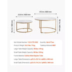 VEVOR Lot de 2 tables basses gigognes, table basse ronde de 80 cm, tables gigognes, tables d'appoint vintage avec cadre en métal, blanc et or