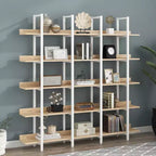 Bibliothèque à 5 niveaux, étagère ouverte pour bureau à domicile, étagère de style industriel vintage, panneau MDF, cadre en métal blanc