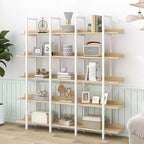 Bibliothèque à 5 niveaux, étagère ouverte pour bureau à domicile, étagère de style industriel vintage, panneau MDF, cadre en métal blanc
