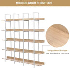 Bibliothèque à 5 niveaux, étagère ouverte pour bureau à domicile, étagère de style industriel vintage, panneau MDF, cadre en métal blanc