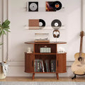 Record Player Stand with Storage and Charging Station, Large Round Vinyl Record Cabinet,Modern Turntable Stand for Living Room,Bedroom