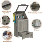 Mangeoire pliante surélevée pour chiens avec meuble de rangement, 2 gamelles en acier inoxydable et 3 crochets, organisateur de nourriture en bois pour chiens et chats, table d'appoint