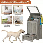Mangeoire pliante surélevée pour chiens avec meuble de rangement, 2 gamelles en acier inoxydable et 3 crochets, organisateur de nourriture en bois pour chiens et chats, table d'appoint