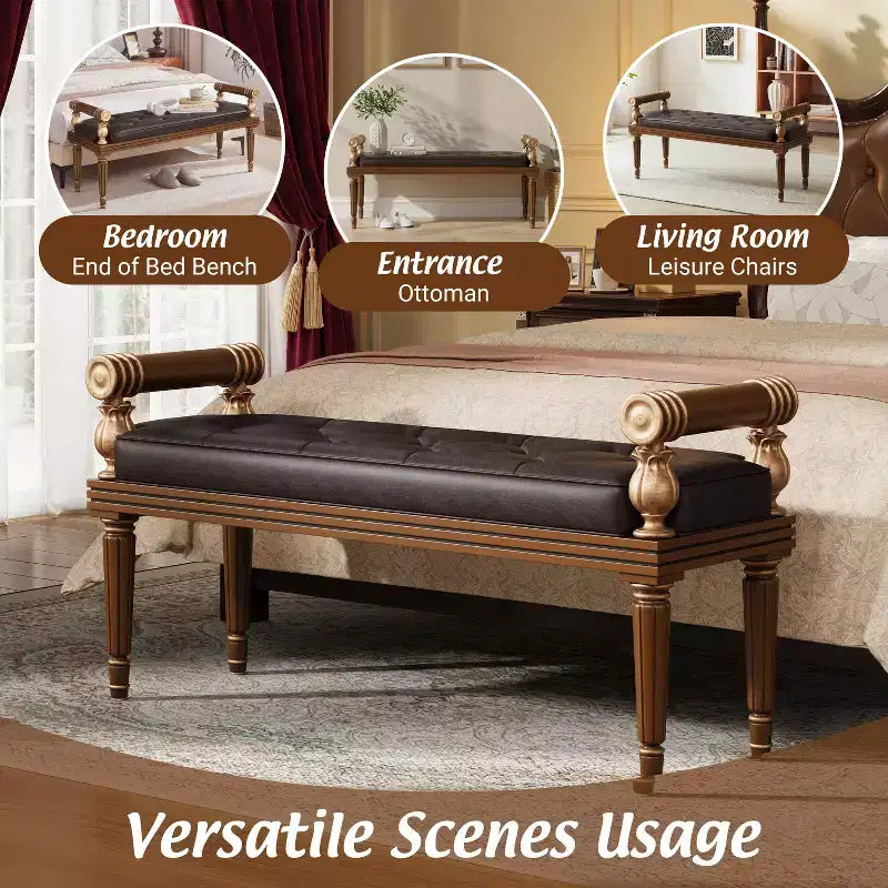 Banc capitonné en similicuir Christopher Knight Home Dana Mid-Century Modern en bois d'hévéa