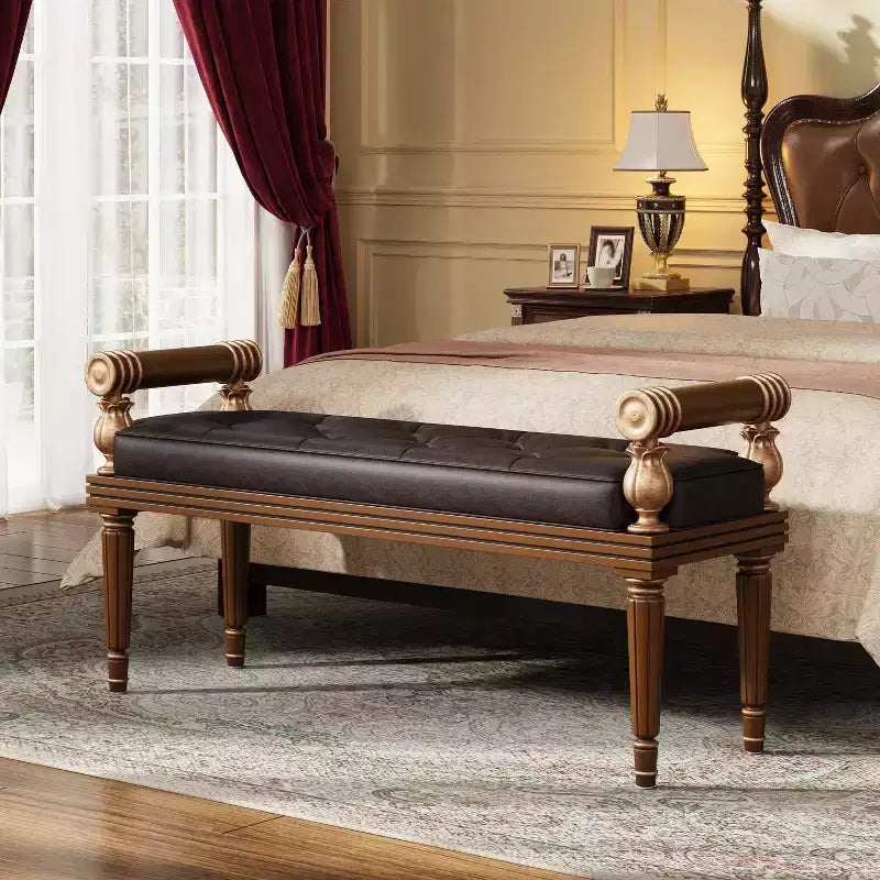 Banc capitonné en similicuir Christopher Knight Home Dana Mid-Century Modern en bois d'hévéa