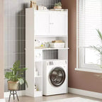 Meuble de rangement sur les toilettes avec portes de grange, étagère de salle de bain sur les toilettes avec crochet à papier toilette et étagères réglables pour salle de bain, entrée, buanderie