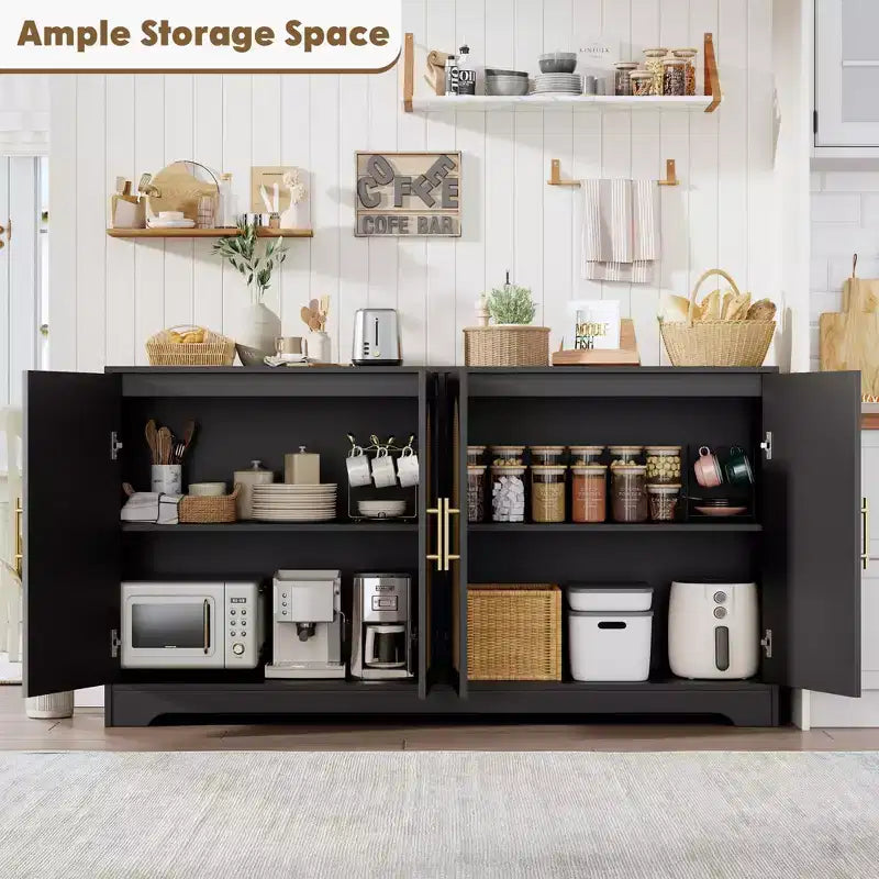 Meuble Buffet Vaisselier – Grand Bahut de Rangement avec 4 Portes en Rotin, Meuble Console Moderne pour Salon, Cuisine, Couloir