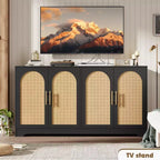 Meuble Buffet Vaisselier – Grand Bahut de Rangement avec 4 Portes en Rotin, Meuble Console Moderne pour Salon, Cuisine, Couloir