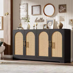 Meuble Buffet Vaisselier – Grand Bahut de Rangement avec 4 Portes en Rotin, Meuble Console Moderne pour Salon, Cuisine, Couloir