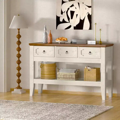 Acekool 47 Console Table with Drawers, Farmhouse Rustic Entryway Table with Bottom Shelf and Solid Wood Legs for Entryway, Living Room