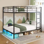 Greenstell Bunk Bed - Dimmable LED Strip Lights, USB Charging Ports, Trundle & Convertible to 2 Beds
