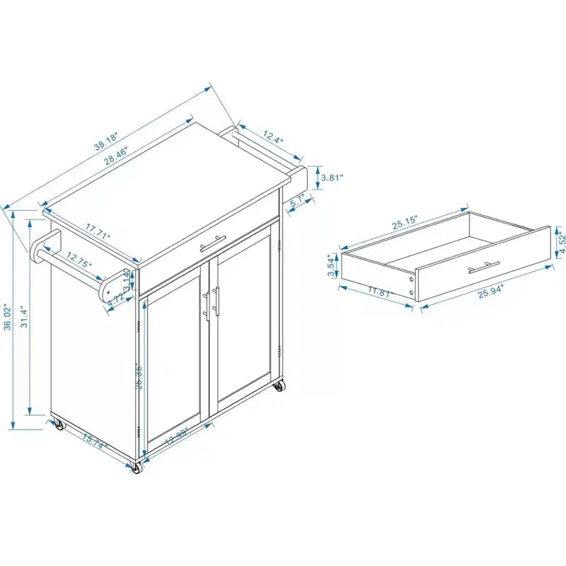 Îlot de Cuisine avec Prise de Courant, Îlot de Rangement de Cuisine avec Grand Plan de Travail, Porte-Épices et Tiroir, Chariot de Cuisine Roulant sur Roues