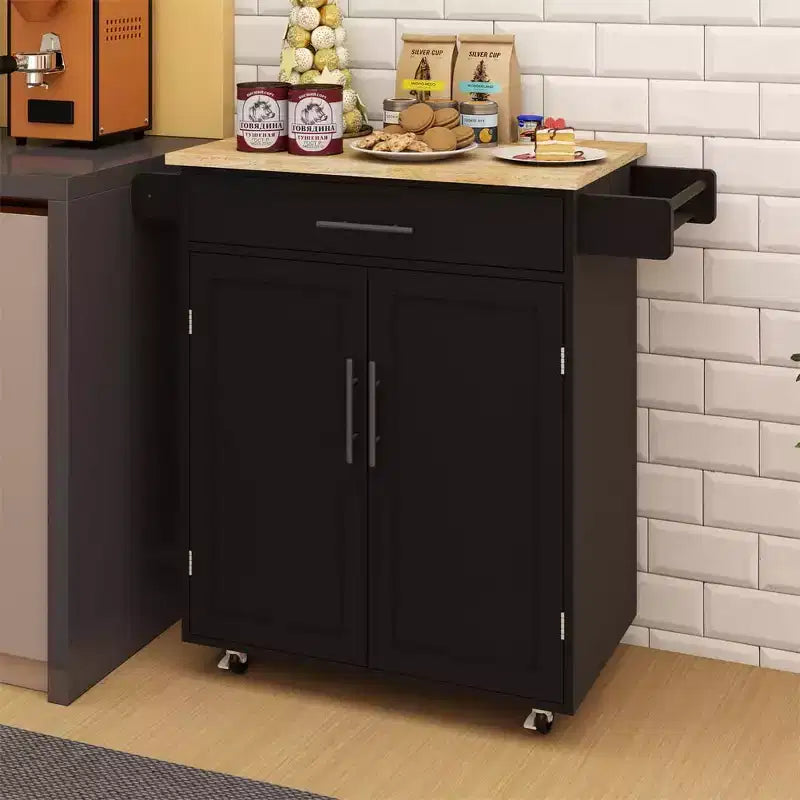 Îlot de Cuisine avec Prise de Courant, Îlot de Rangement de Cuisine avec Grand Plan de Travail, Porte-Épices et Tiroir, Chariot de Cuisine Roulant sur Roues