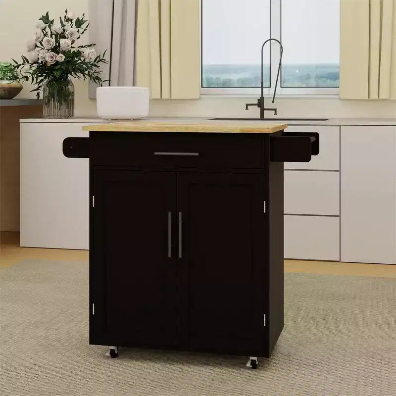 Îlot de Cuisine avec Prise de Courant, Îlot de Rangement de Cuisine avec Grand Plan de Travail, Porte-Épices et Tiroir, Chariot de Cuisine Roulant sur Roues
