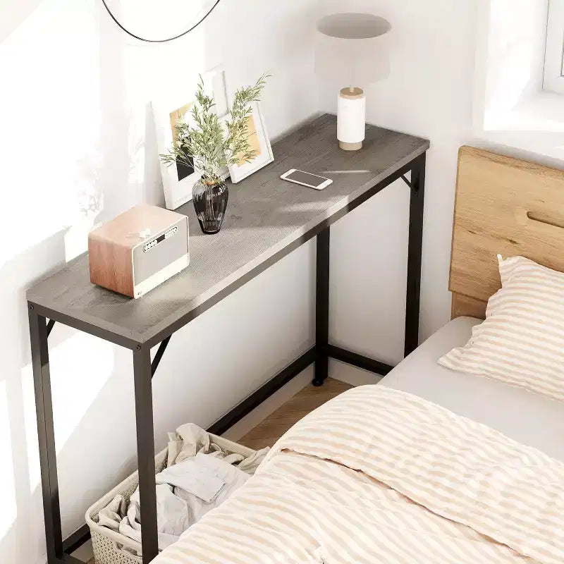 Table console moderne, table de canapé de style industriel de 100 cm pour derrière le canapé, l'entrée ou le couloir, cadre en métal robuste avec plateau en bois, design peu encombrant