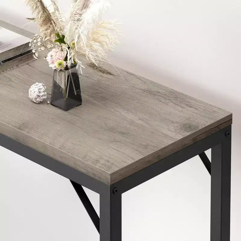 Table console moderne, table de canapé de style industriel de 100 cm pour derrière le canapé, l'entrée ou le couloir, cadre en métal robuste avec plateau en bois, design peu encombrant
