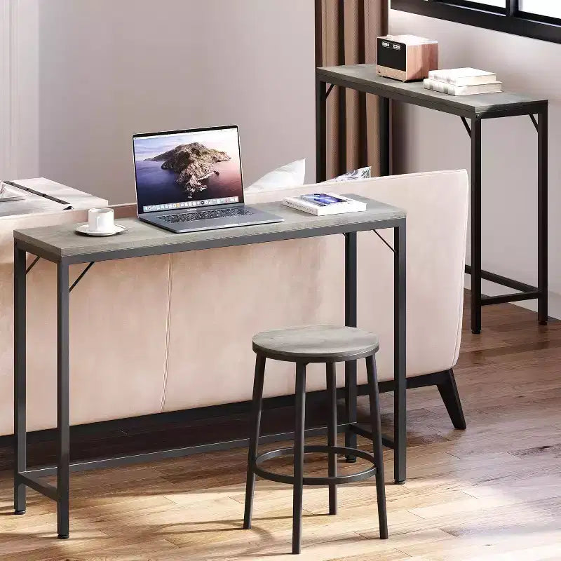 Table console moderne, table de canapé de style industriel de 100 cm pour derrière le canapé, l'entrée ou le couloir, cadre en métal robuste avec plateau en bois, design peu encombrant